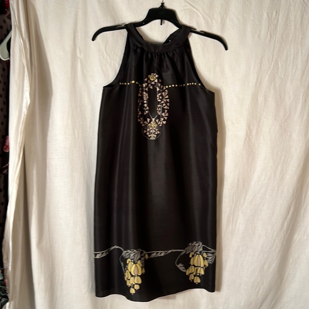 Max Studio (Size XS) Black 100% Silk Neck Halter Strap Shift Dress